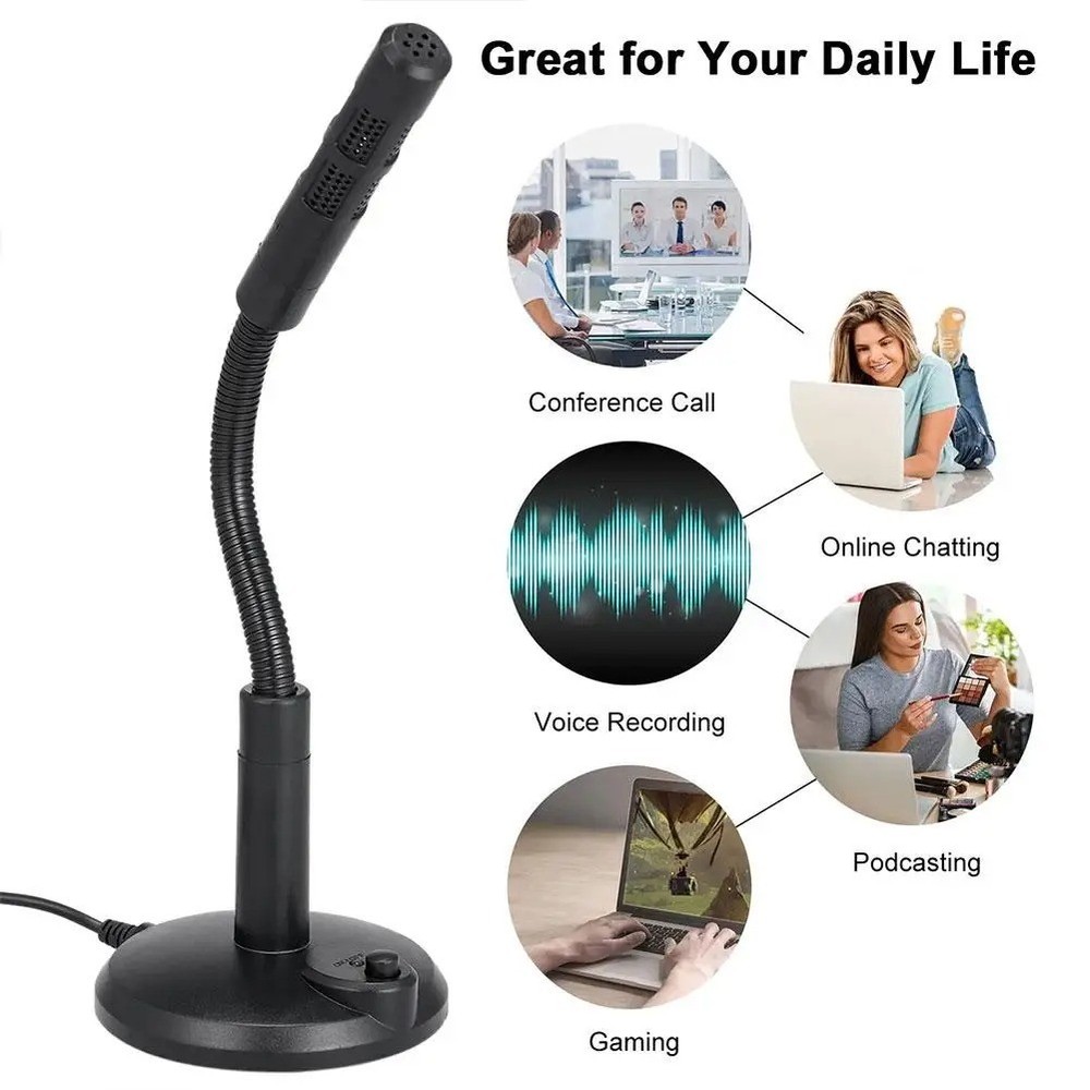 Computer Mini Condenser Microphone USB Stand Recording Mic For PC Desktop Laptop