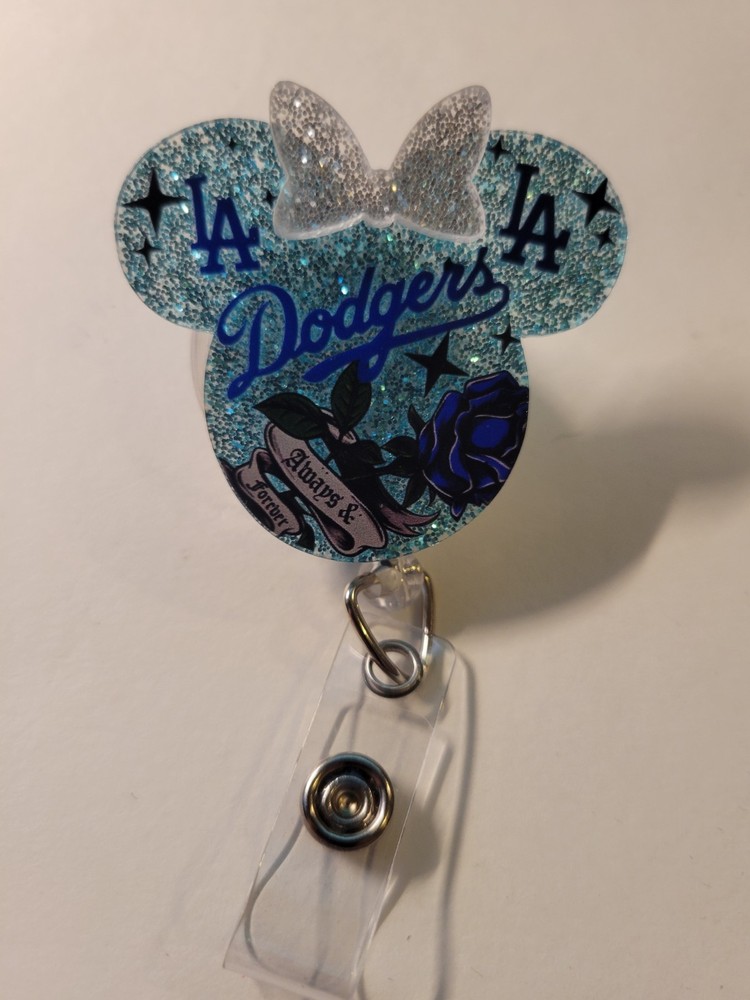 LA Dodgers Minnie Mouse Ears Retractable Badge Reel