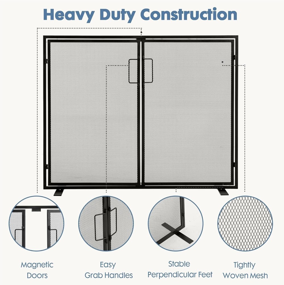 Spark Guard Cover Fireplace Screen 2 Panel Design for Preventing Ember Escape