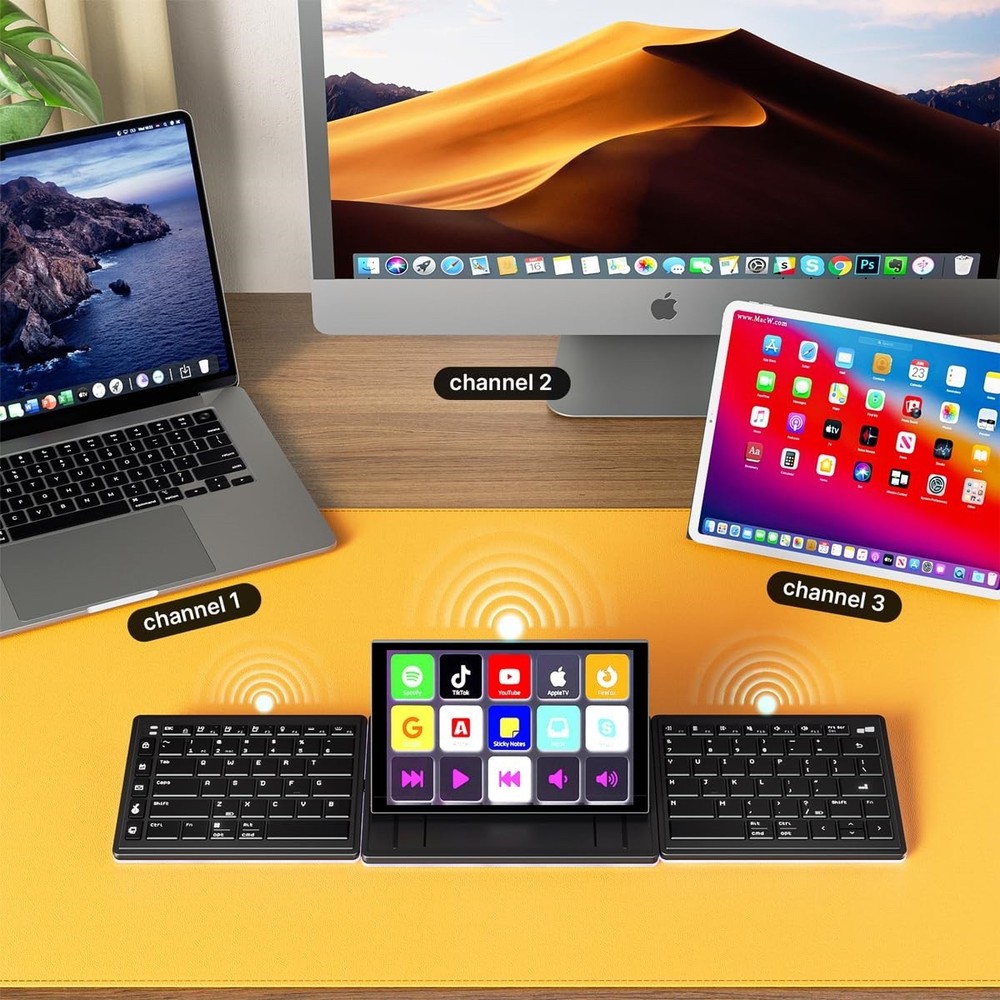 Touchscreen Keyboard with Stream Deck, Split Ergonomic Keyboard+8" Mini Screen