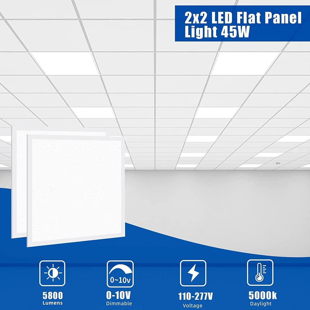 4 Pack 2X2 LED Panel for Drop-in Ceiling,45W 0-10V Dimmable Flat Backlit Fixture