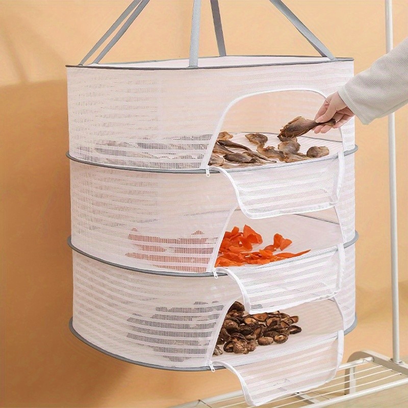 3-Tier Collapsible Hanging Mesh Multi-Functional Drying Rack with Zipper