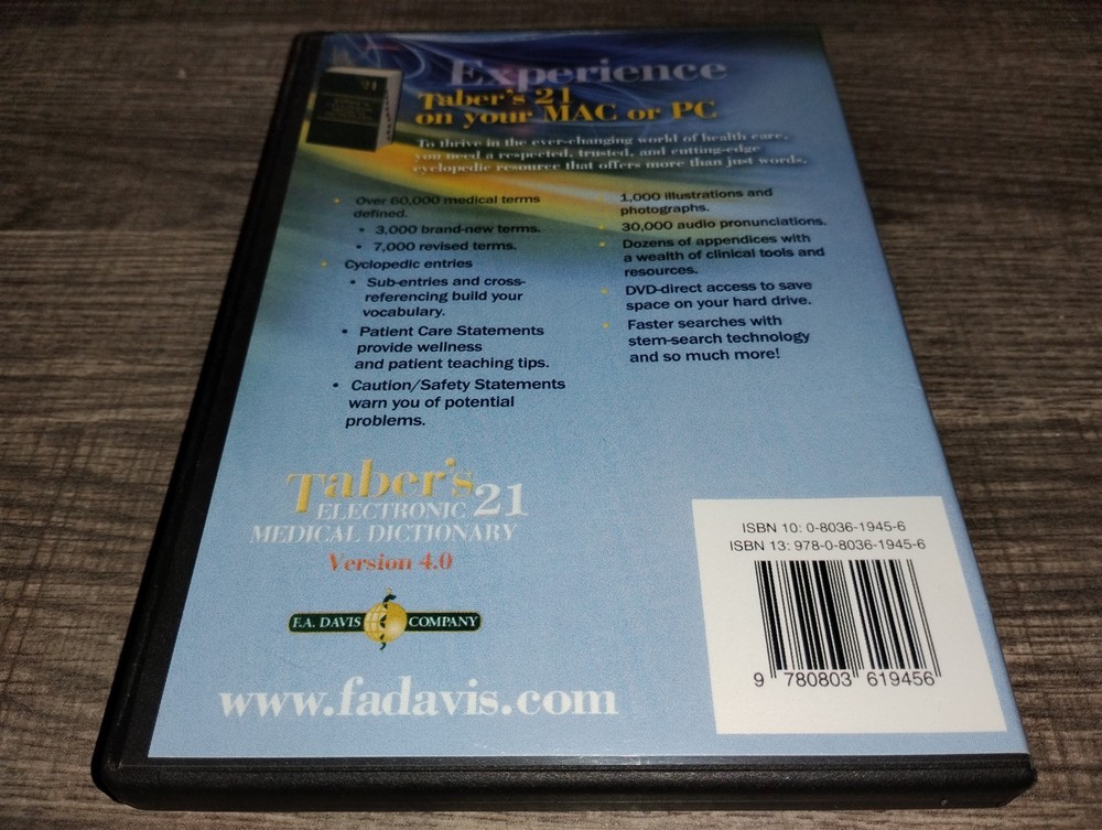 Taber's 21 Electronic Medical Dictionary Version 4.0 PC/Mac DVD-ROM Windows XP