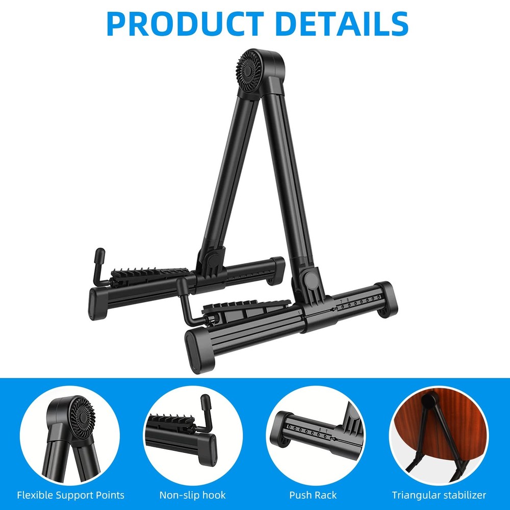 Foldable Lightweight Guitar Stand - Portable, Compact & Adjustable for Acoust...