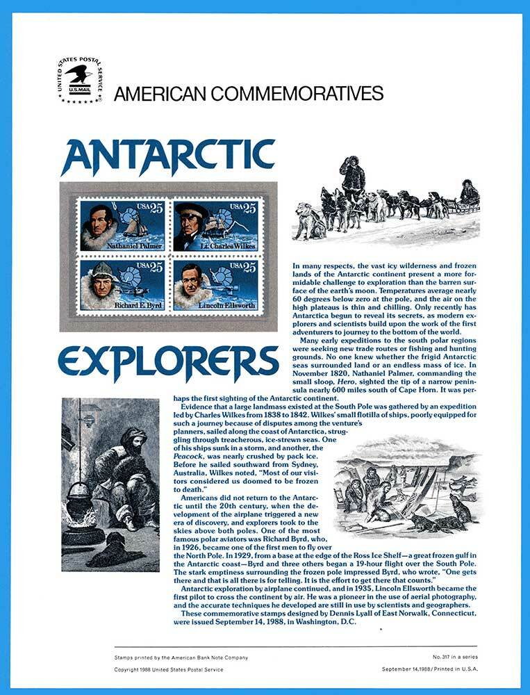 USPS COMMEMORATIVE PANEL #319 ANTARCTIC EXPLORERS #2386-89