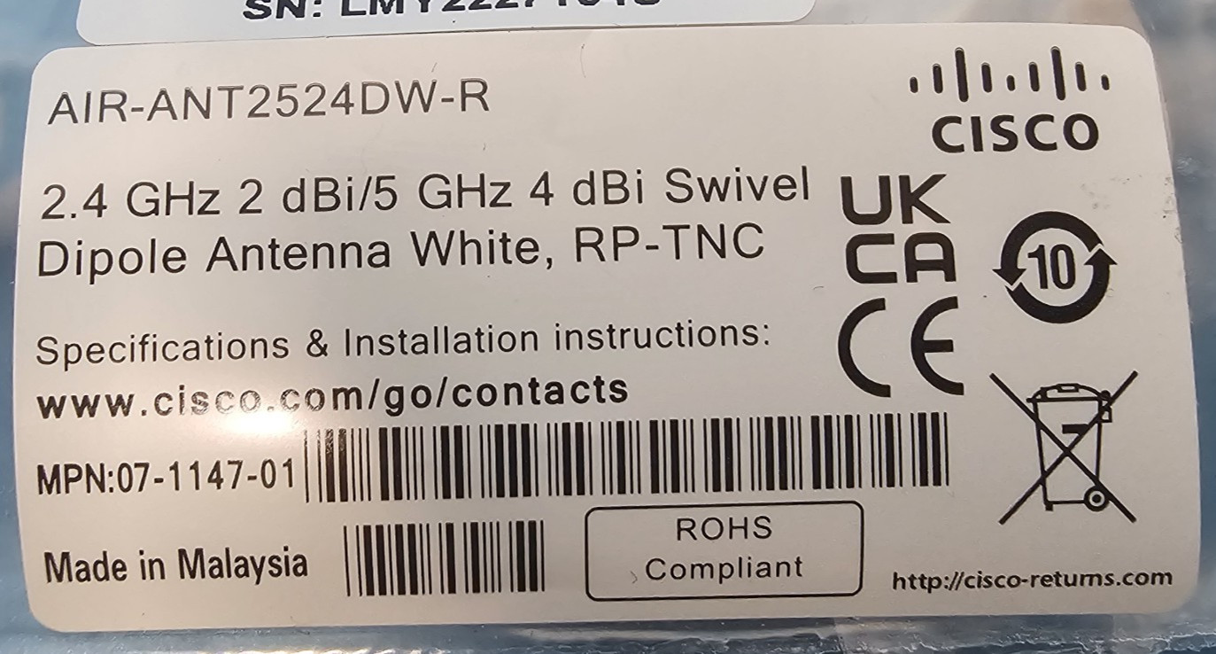 Lot of 15, Cisco AIR-ANT2524DW-R 2.4 GHz Swivel Dipole Antennas (White).
