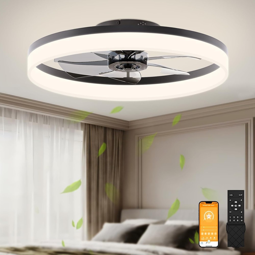 Quiet Low Profile Ceiling Fan with Remote & Dual Memory Function - 5400 Lumen