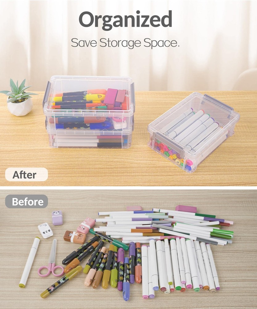 Sooez 6 Pack Extra Large Pencil Box, Plastic Case Crayon Large, Grey