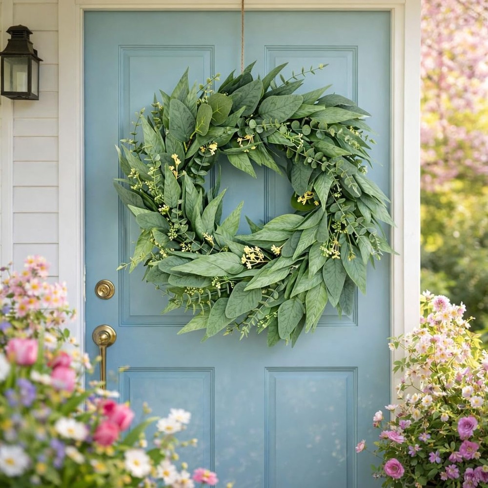 26‘’ Eucalyptus Wreath for Front Door, Large Artificial Greenery Wre