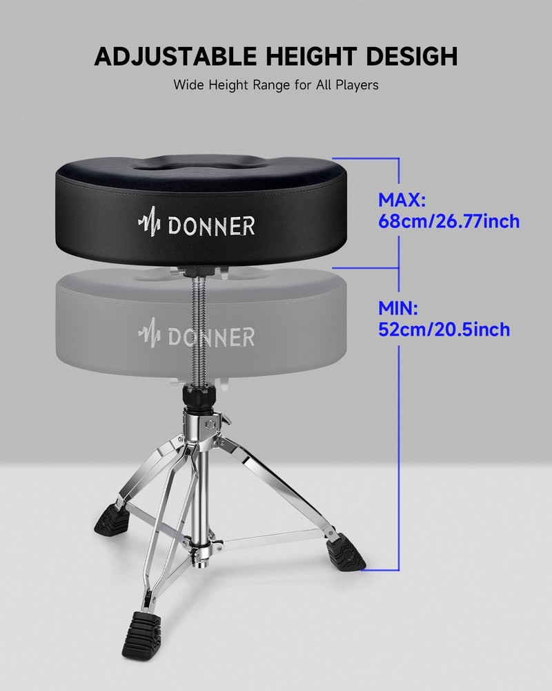Donner Drum Throne Padded Seat Stable Height Adjustable Stool Double Braced Leg