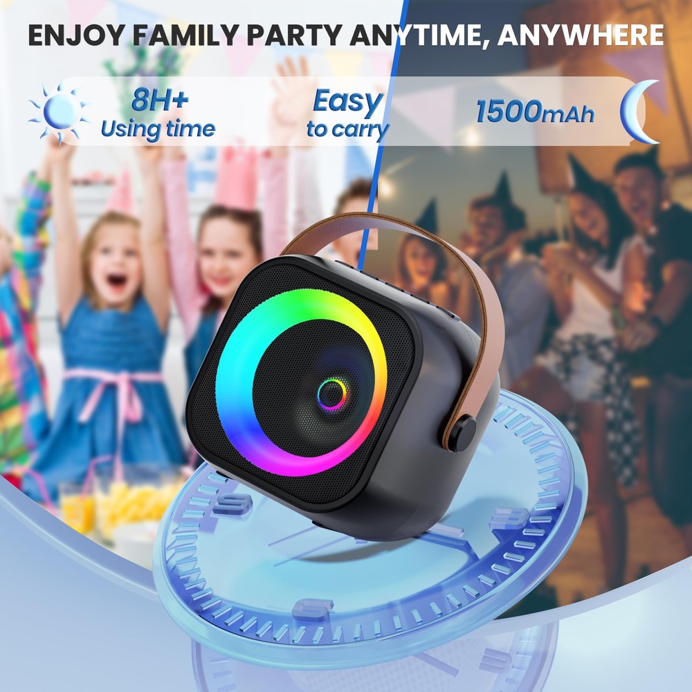 Mini Karaoke Machine, Portable Bluetooth Karaoke Speaker with 2 Wireless Microph