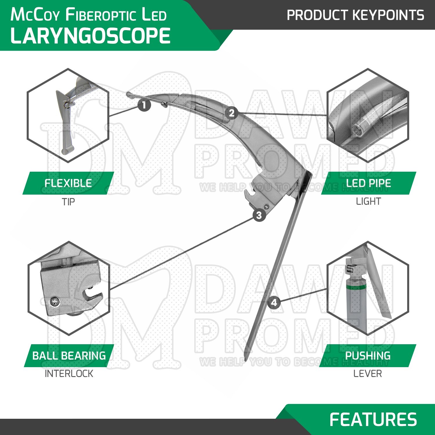 Mccoy Flexi-Tip Fiber Optic Led Laryngoscope Blade #3 German Grade