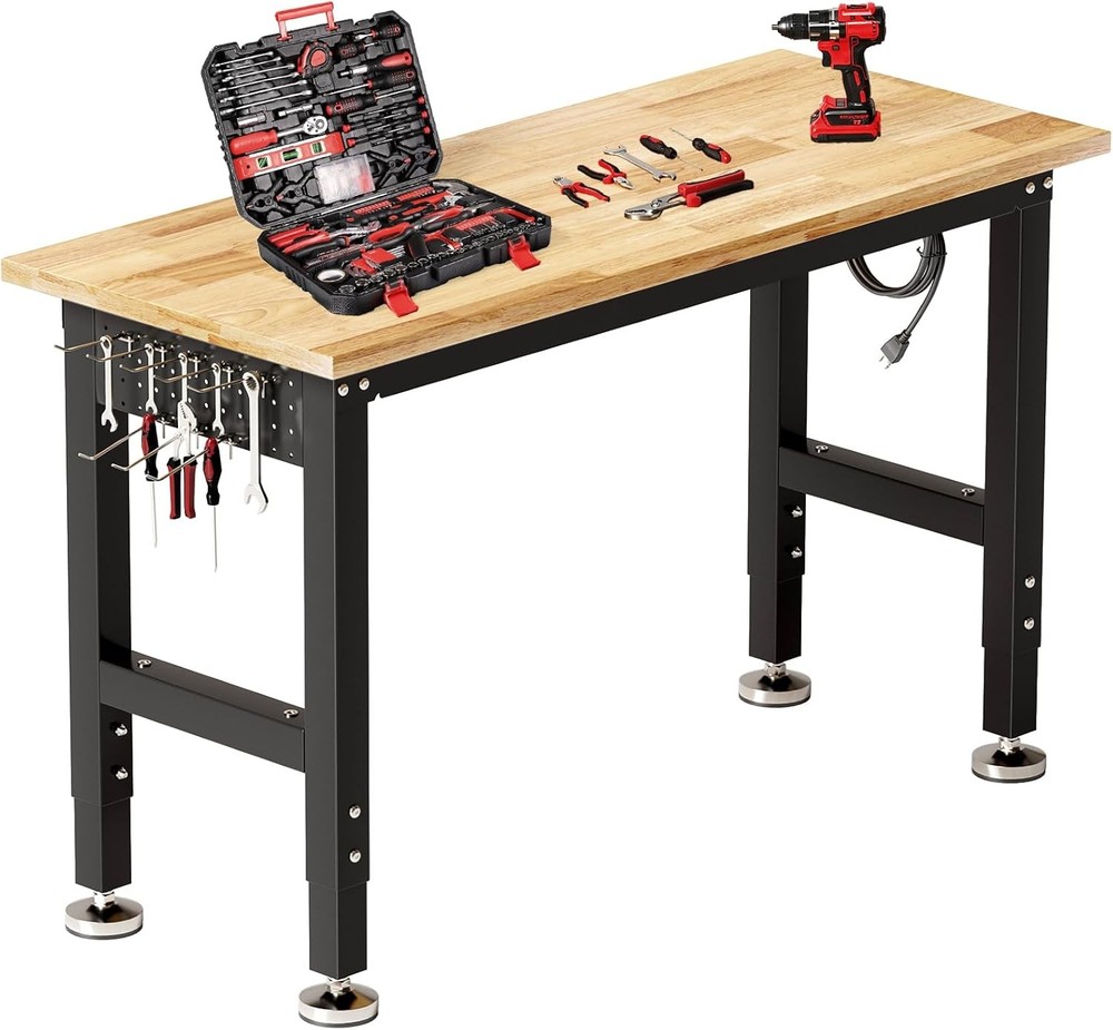 48" Heavy-Duty Workbench with Pegboard&Power Outlets Worktable 2000 LBS Capacity
