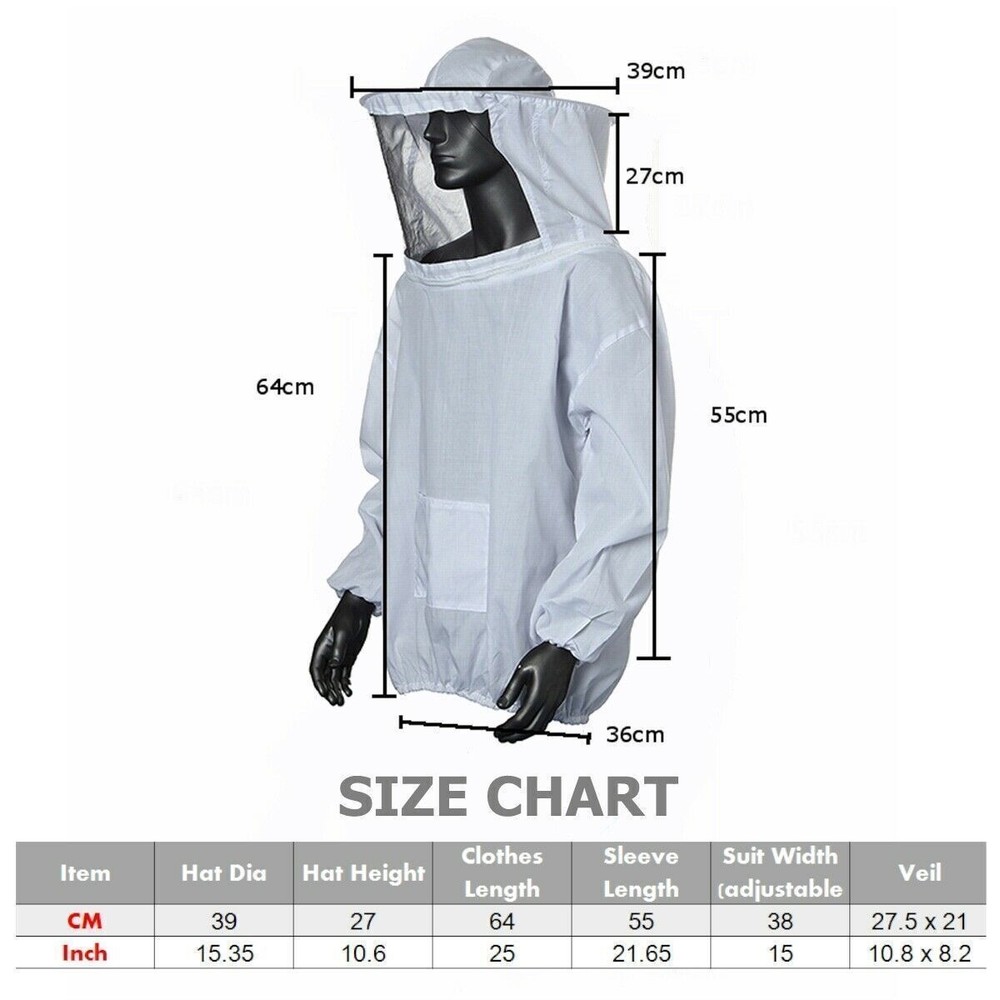 Beekeeping Jacket Veil Bee Keeping Suit Hat Pull Over Smock Protective Equipment
