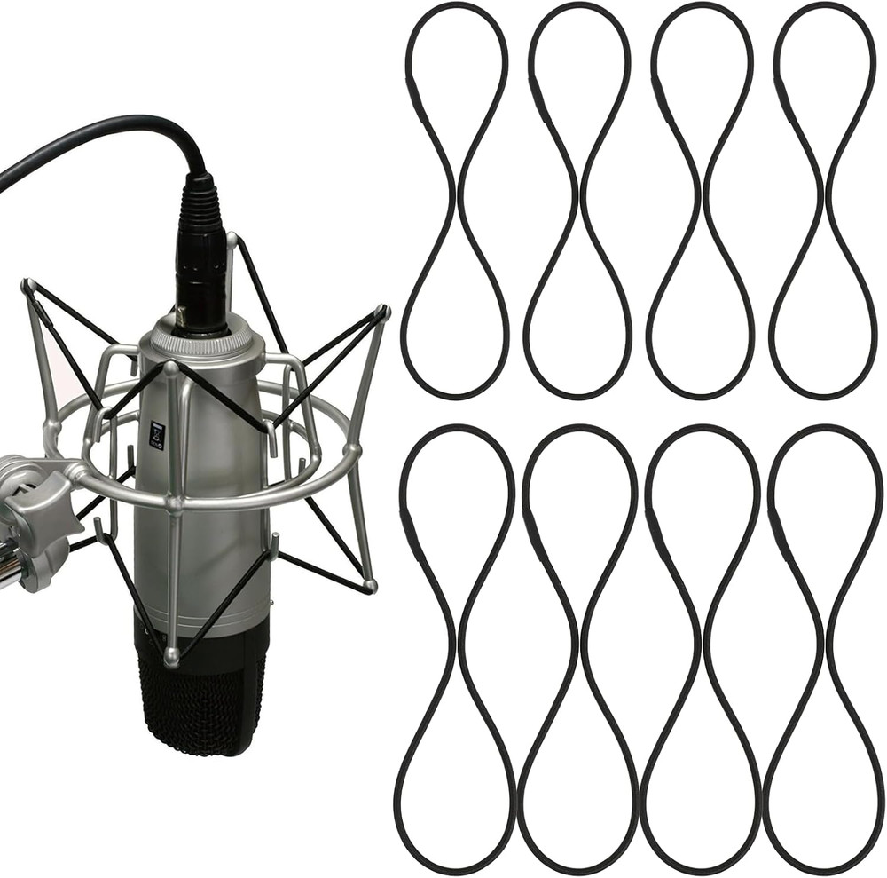 8PCS Microphone Shock Mount Rubber Ring, Black Universal Elastic Bands Replaceme