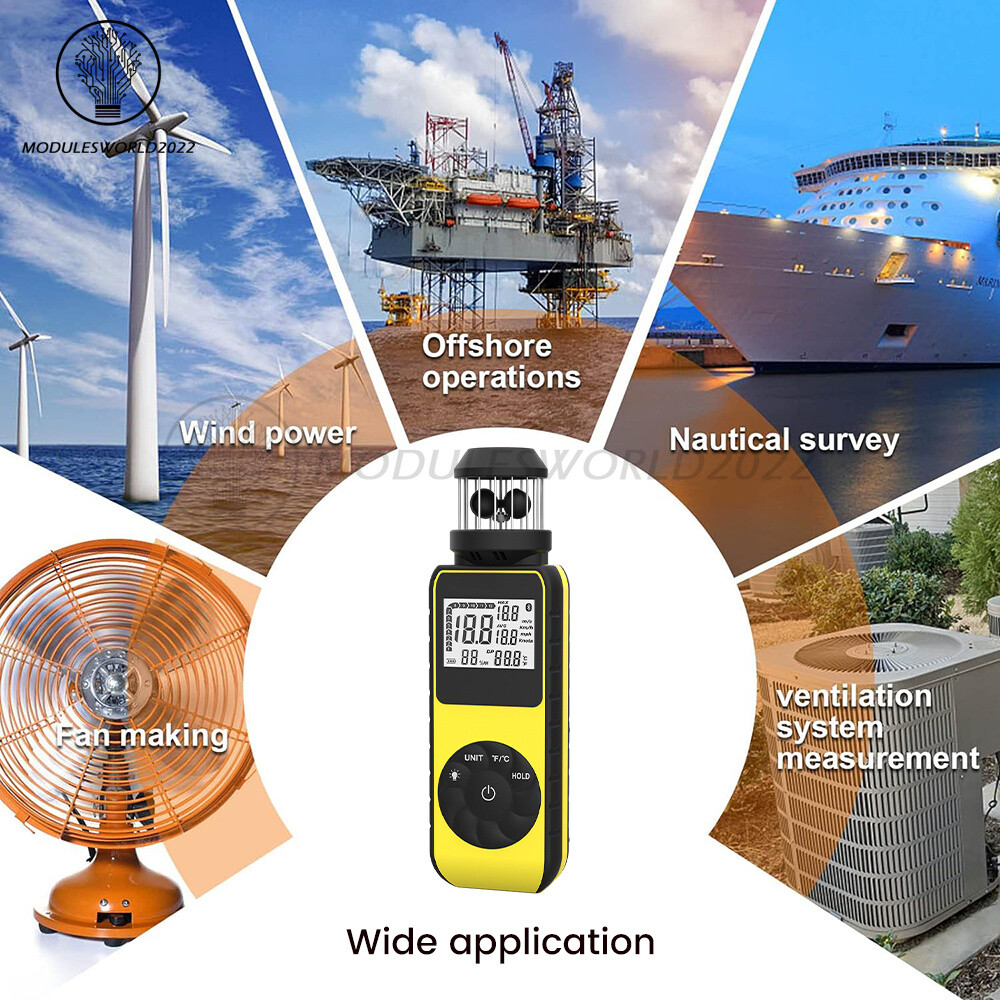 Digital Cup Anemometer Compass Measure Wind Speed Temperature 360° w/Backlight