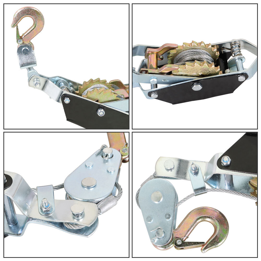 2 Ton 4000LBS Power Puller Hand Winch Steel Cable Come Along Tighter w/ 2 Hooks