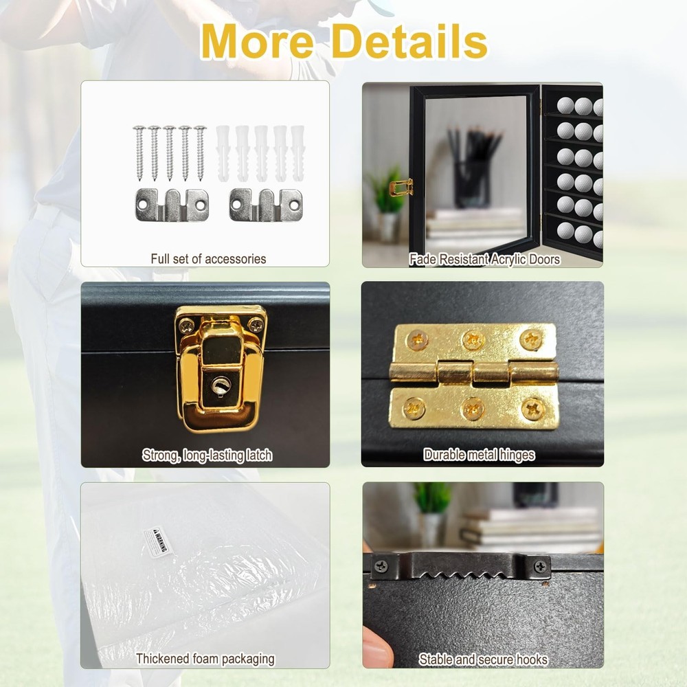 Golf Ball Display Case: Wall Mounted 30 Golf Ball Display Case Holder Solid W...