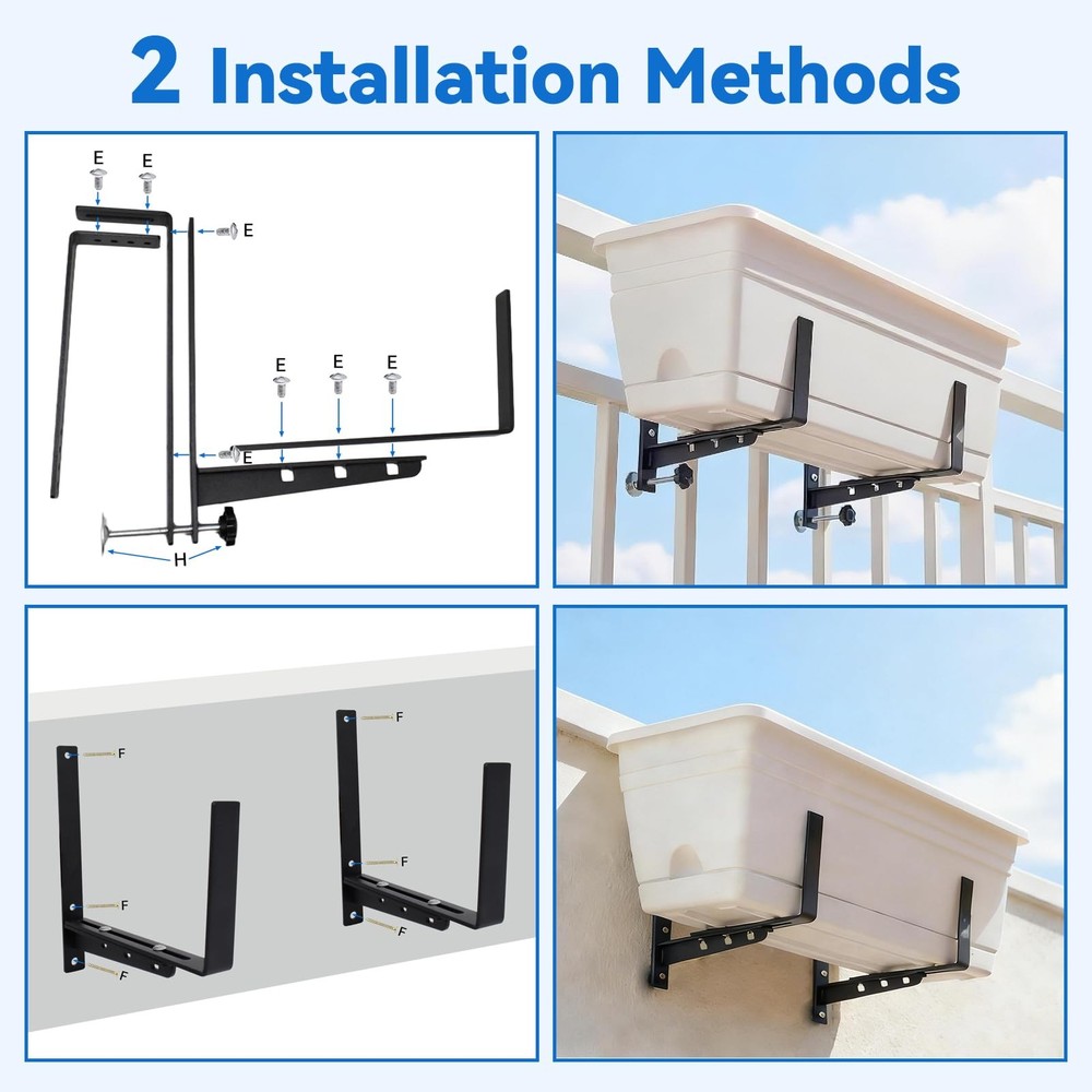 Halatool 2-Pack Adjustable Window Box Bracket, Heavy Duty Wall Mount Planter ...