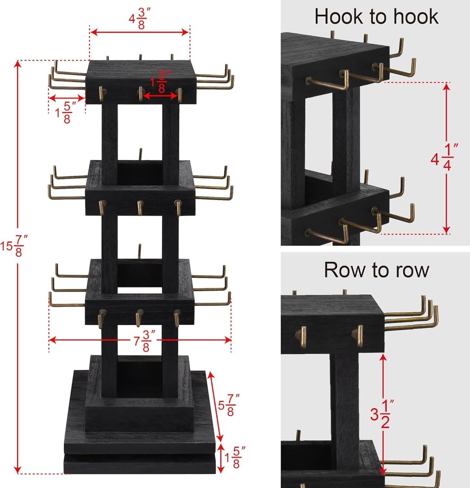 Rotating Earring Display Rack with 36 Hooks, Black
