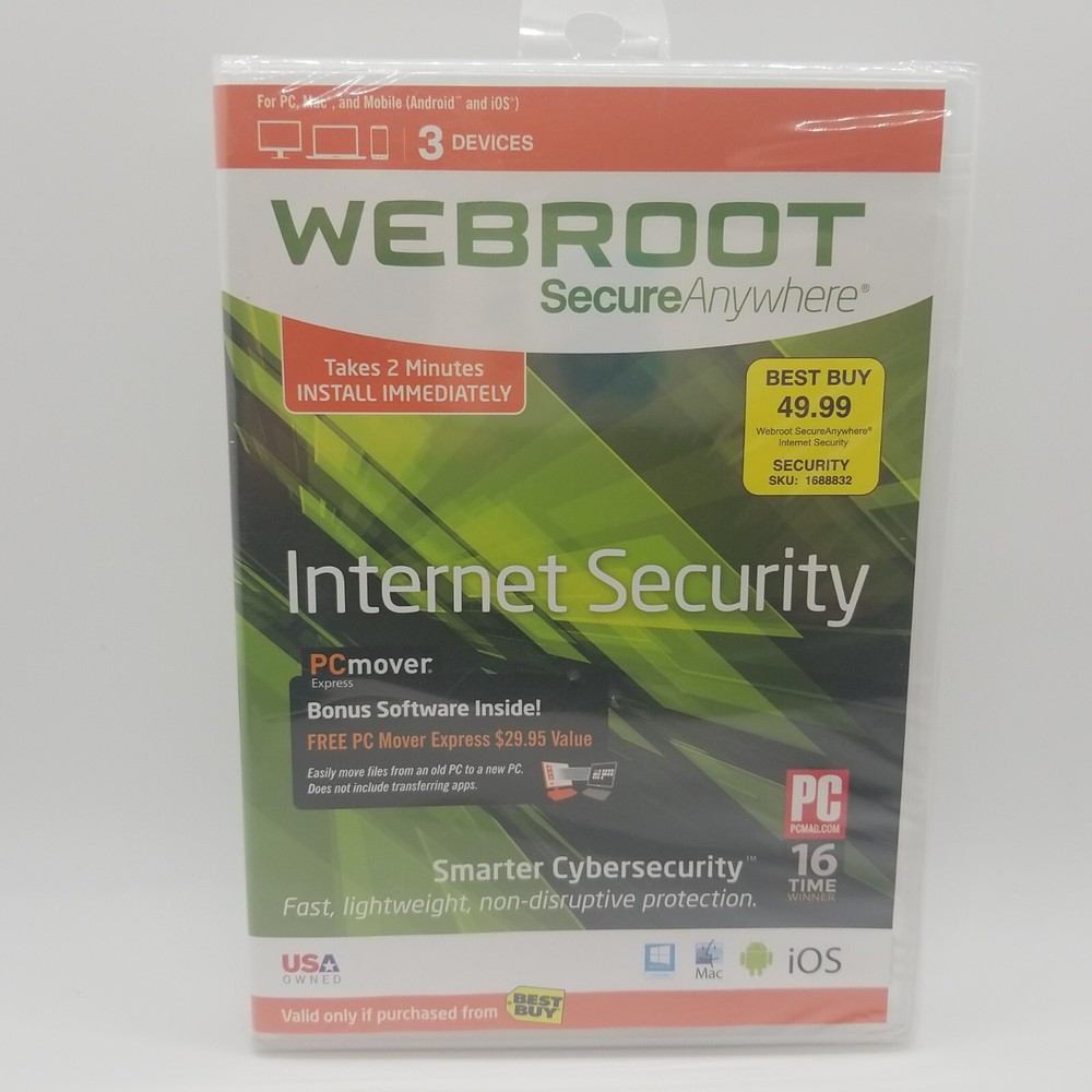 Webroot Secure Anywhere~for PC/Mac/Mobile (Android & iOS)~3 Devices Internet Sec