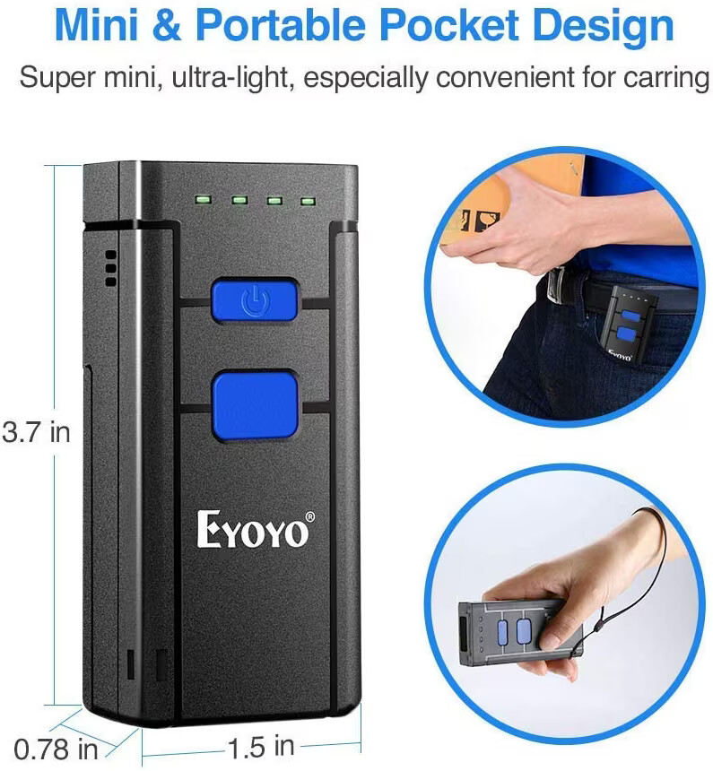 Eyoyo 1D Laser Wireless Barcode Scanner 1D Code Fast Scan Speed Inventory Reader