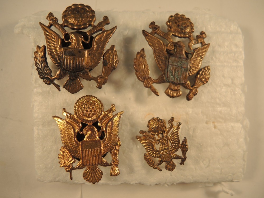 3 Army cap devices, 1 overseas cap device pre WW II