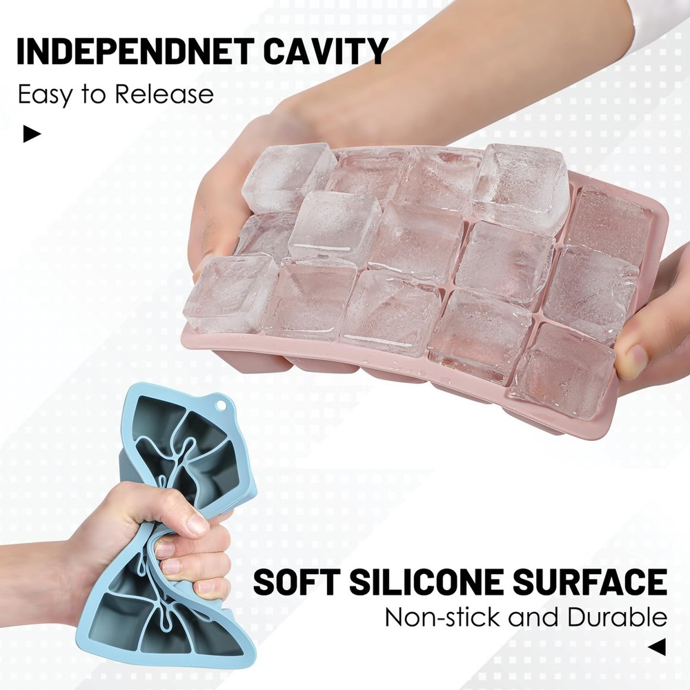 3PC Silicone Ice Cube Trays with Lid Easy Release Stackable Freezer Ice Maker
