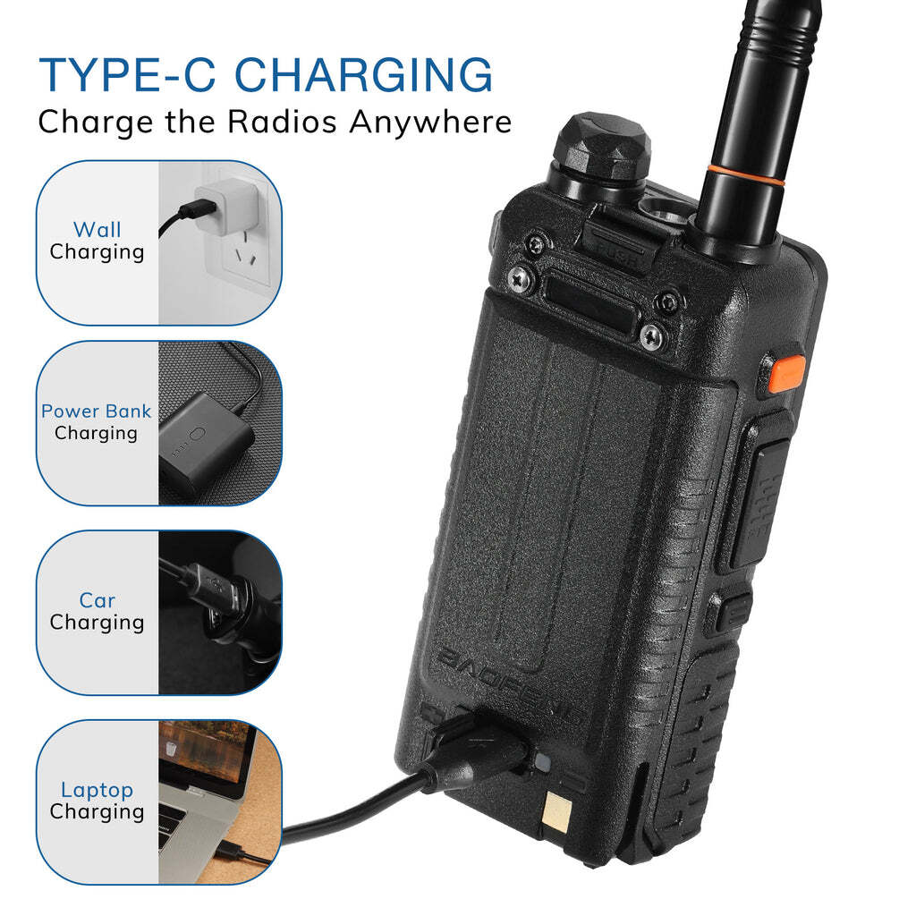 Baofeng UV-5G Plus GMRS Radio | 5W | 2500mAh USB-C Battery | Frequency Copy