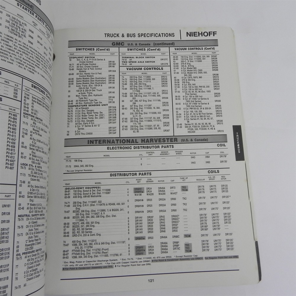 1978 CE NIEHOFF IGNITION ELECTRICAL PARTS CATALOG SPECIFICATIONS GUIDE BOOK