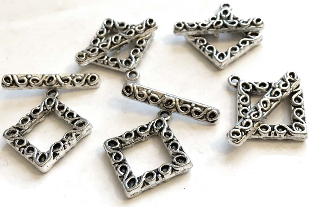 4 Sets Antique Silver Pewter Diamond Toggle