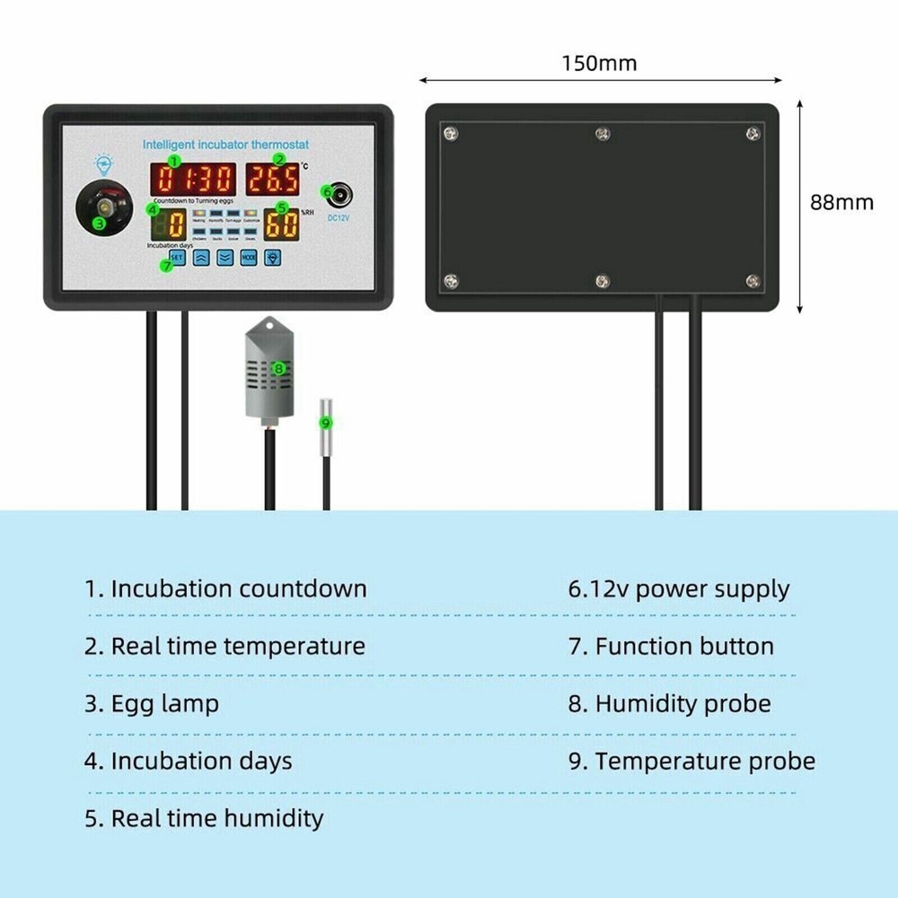 Automatic Digital Temperature Humidity Egg Turning Control Incubator Thermostay9