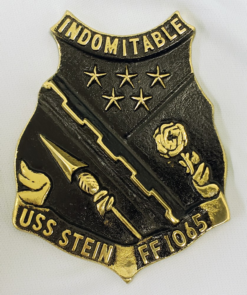 SOLID BRASS US NAVY USS STEIN FF-1065 SHIPS CREST INSIGNIA PLAQUE