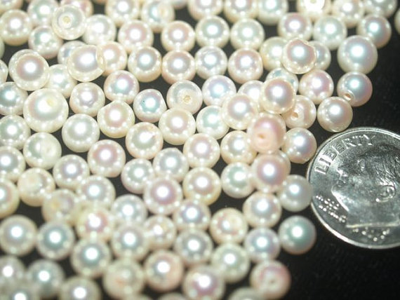 PAIR Akoya Round 4-4.5mm genuine Cultured half drilled pearls for jewelry