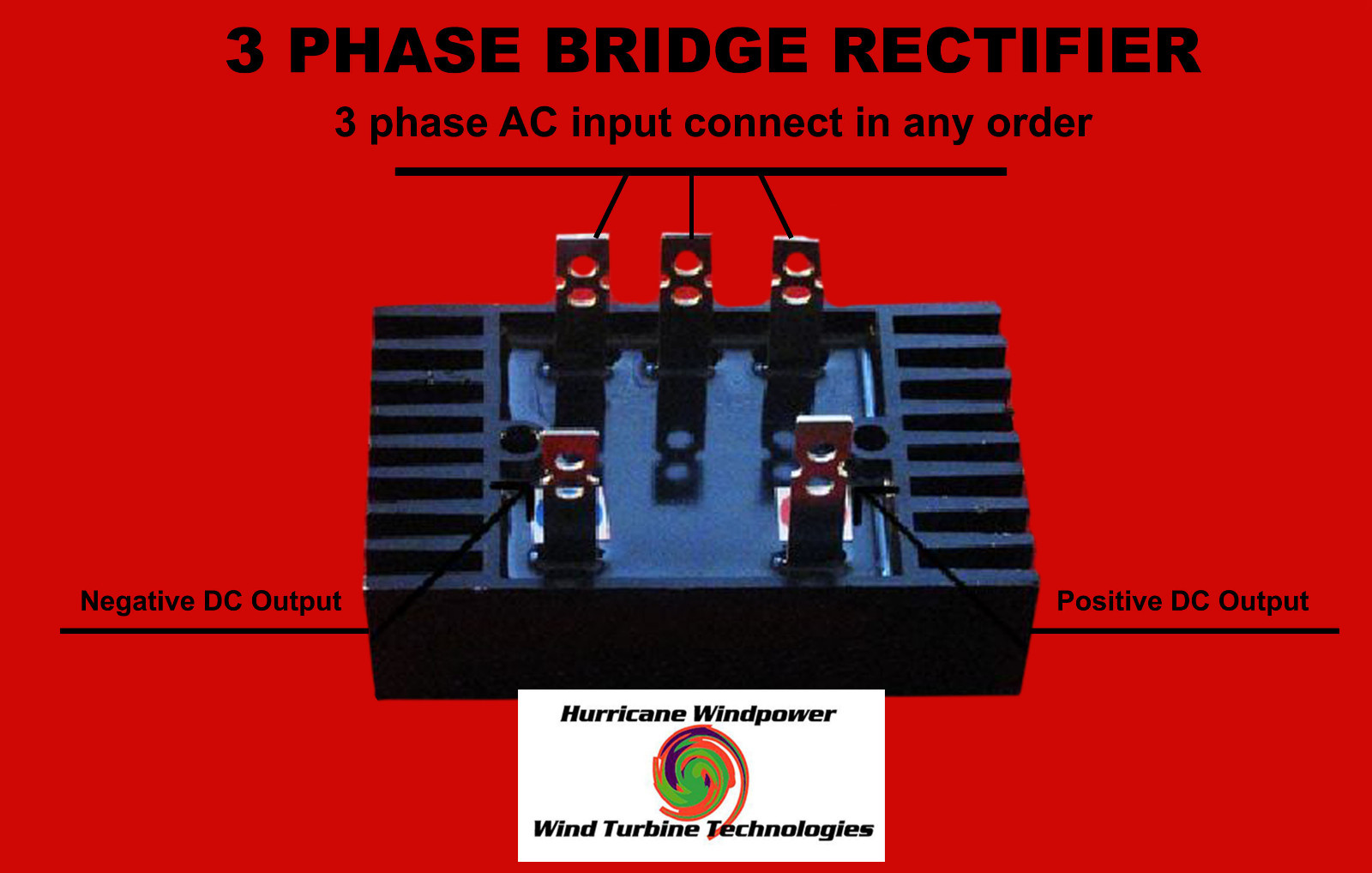 Rectifier Three Phase for AC Wind Turbine Generator Heavy 100A Spade Terminals