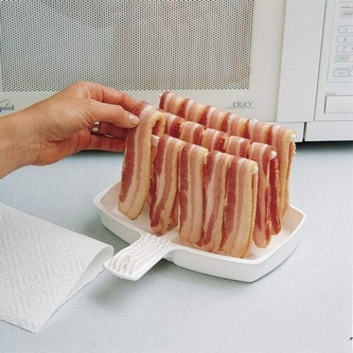 Microwave Bacon Dish Plastic Modern Compact Easy Clean Up Reduces Fat