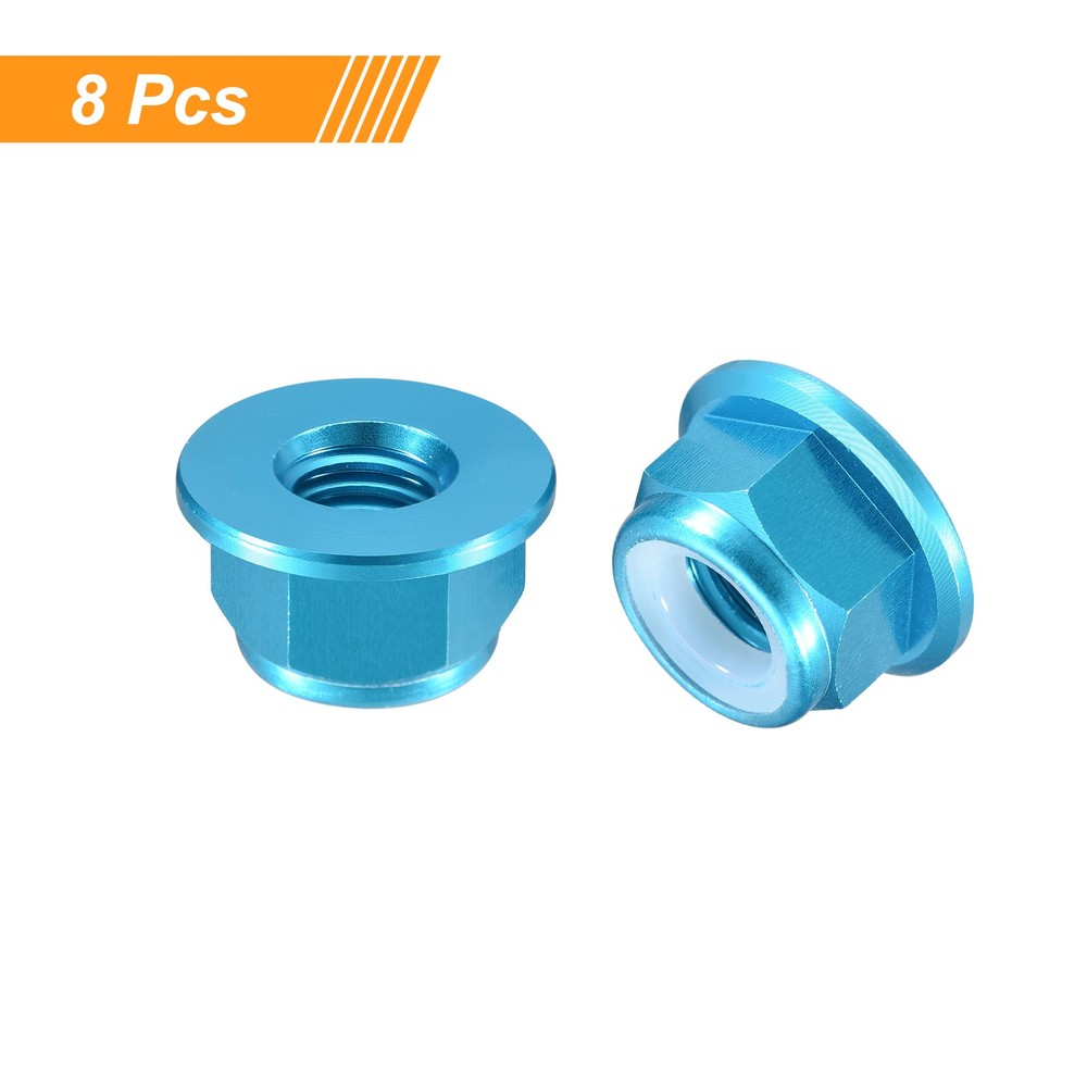 Nylon Insert Hex Lock Nuts, 8pcs - M4x0.7mm Self-Locking Nut(Sky Blue)