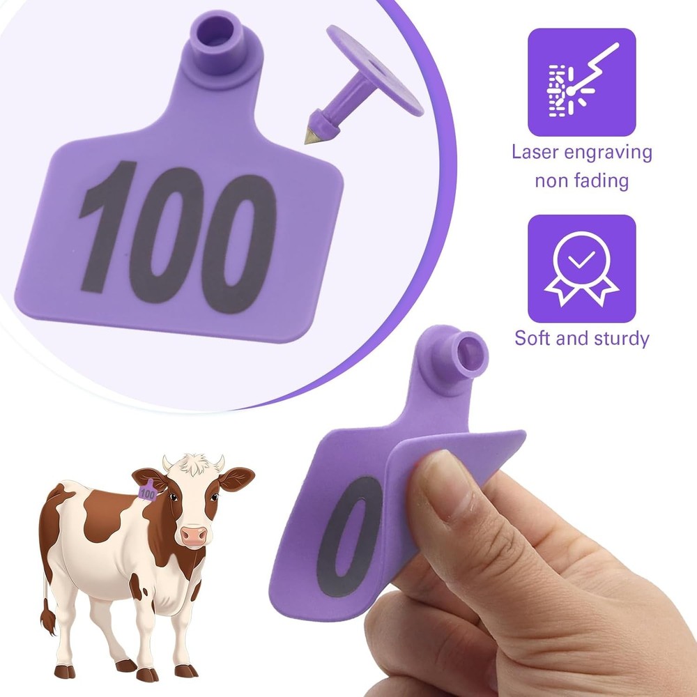 100 Purple Cattle Ear Tags & Applicator Kit - Essential Livestock Identification
