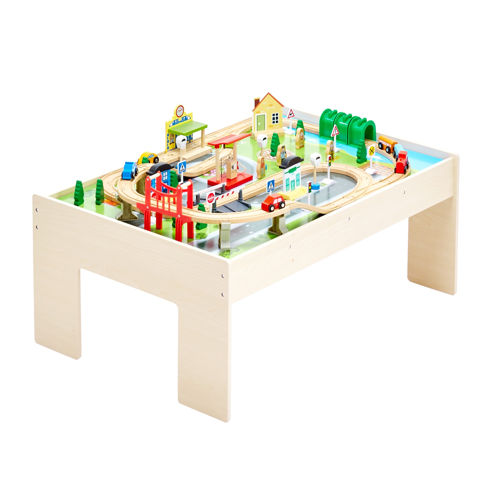 VEVOR Train Table 84Pcs Wooden Kids Activity Table with Collapsible Storage Bin