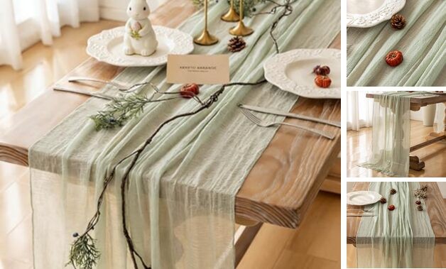 Spring Easter Cheesecloth Table Runner20 Inch0 FT Rustic Boho 1 Sage Green