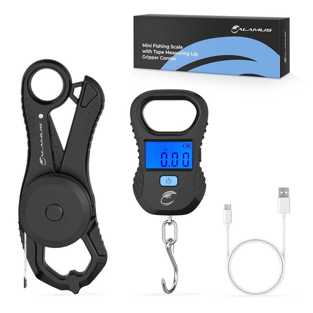 Lightweight Fish Scale & Lip Grip Combo, Rechargeable Digital Scale with USB Cab