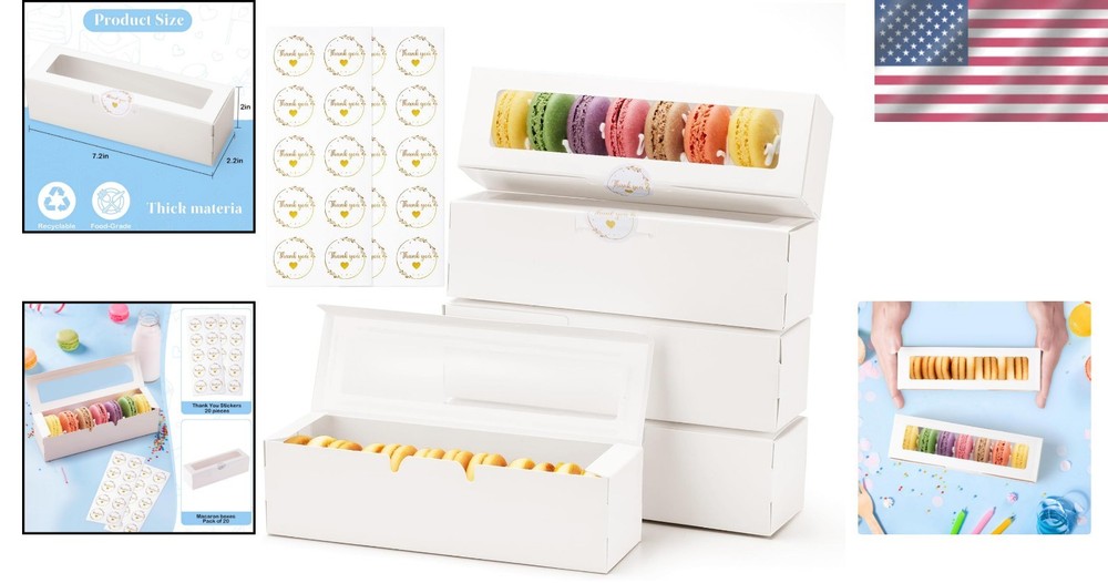 Durable 20 Pack Macaron and Cookie Boxes with Clear Window for Special Occasions