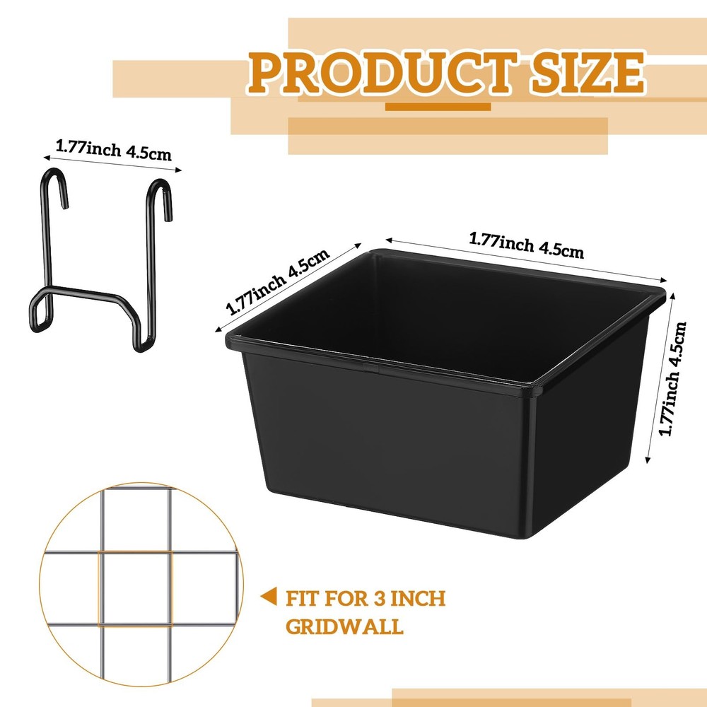 6 Pcs Grid Wall Storage Bin with Hooks, Square Shape Hanging Baskets, 3.5 x 2...