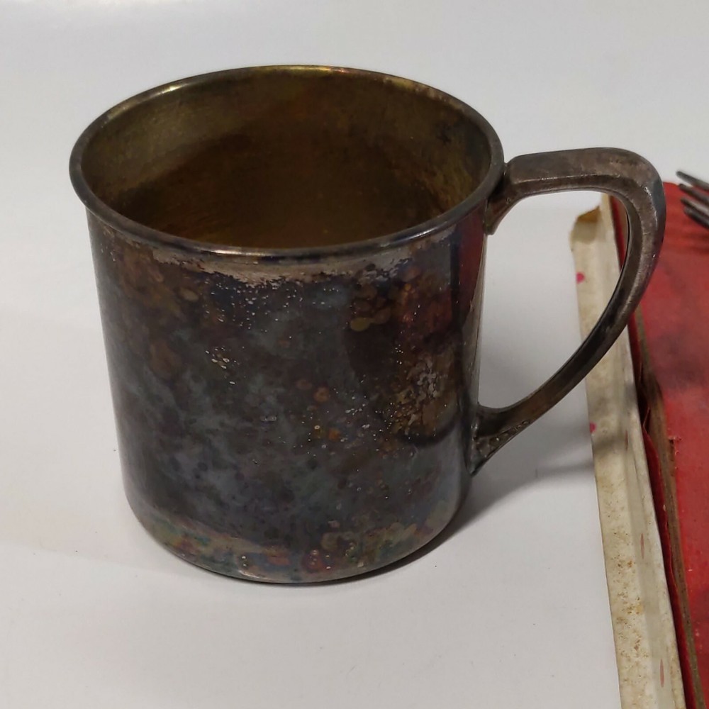 Vintage Silver Plated Oneida Ltd Child's Cup Baby Spoon And Fork Set Antique?