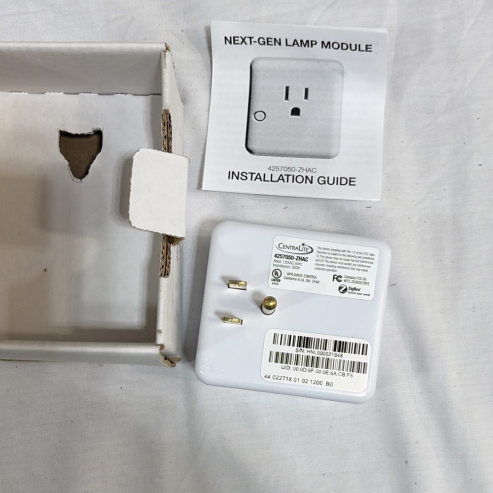 Centralite Zigbee Lamp Module Smart Plug Type A 120V White App-Controlled