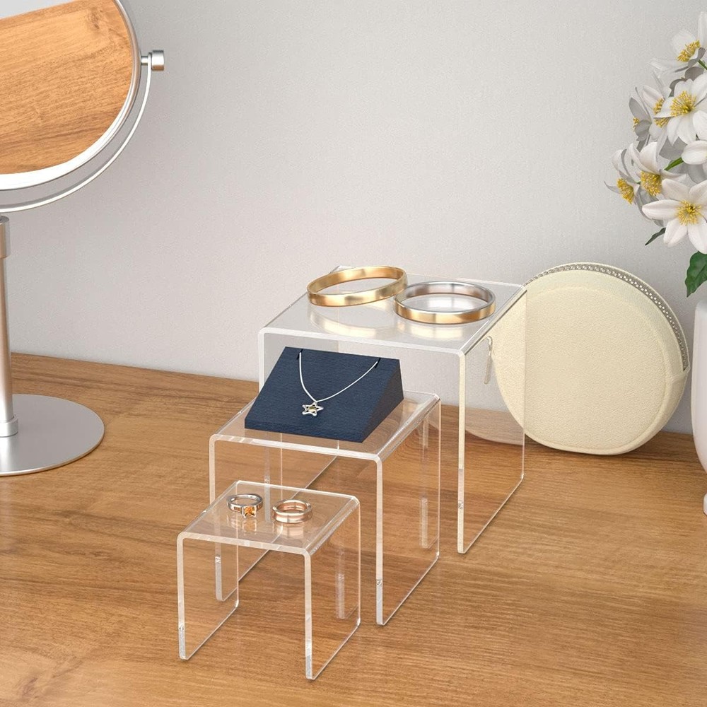 Clear Acrylic Display Risers 2 Sets, 3-Tier Risers Stands Showcase