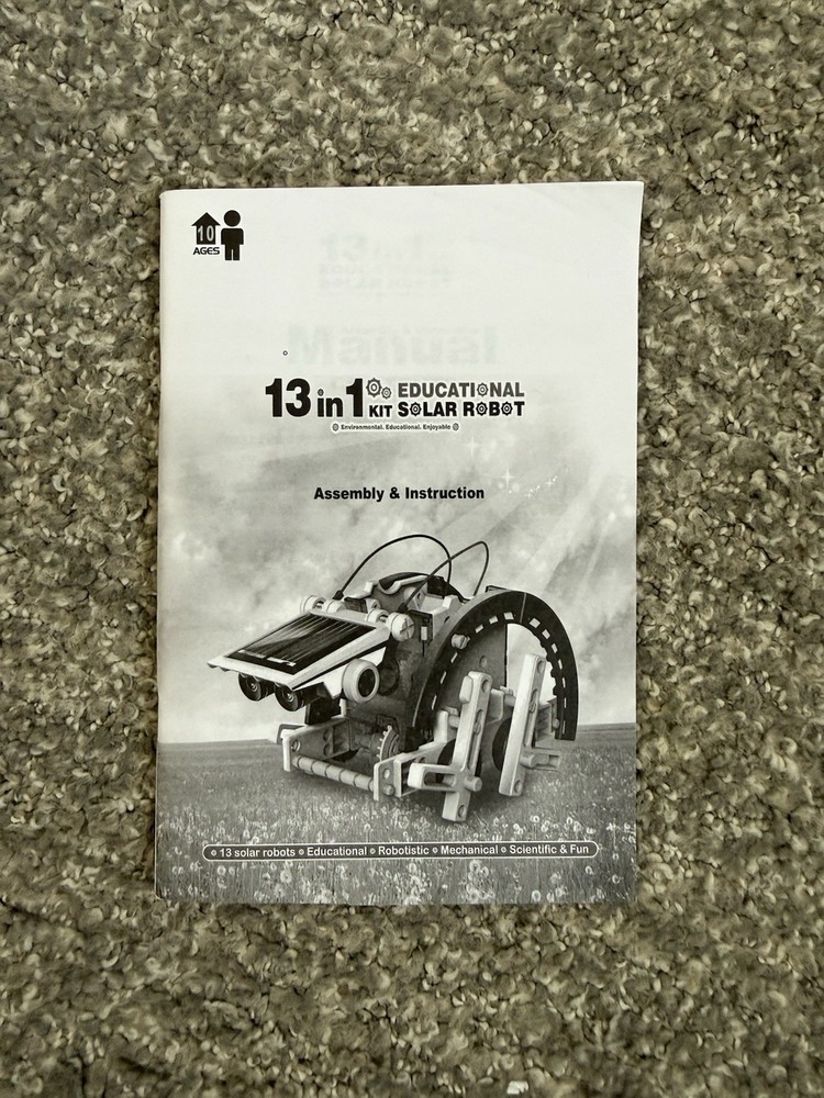 13 in 1 Educational Solar Robot Kit Assembly Instruction Manual Only Replacement