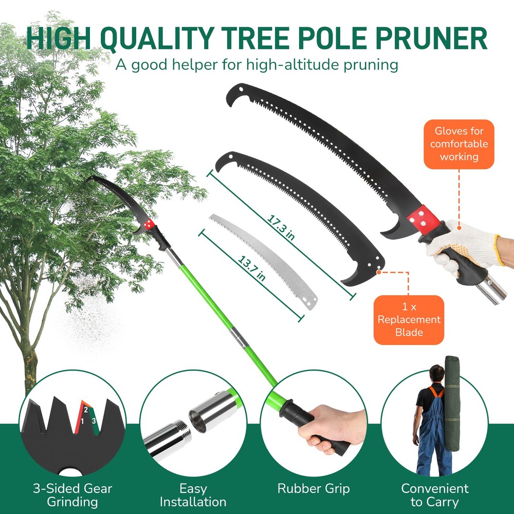 26ft Manual Pole Saw, Lightweight Tree Trimmers Long Handle Pruner Set