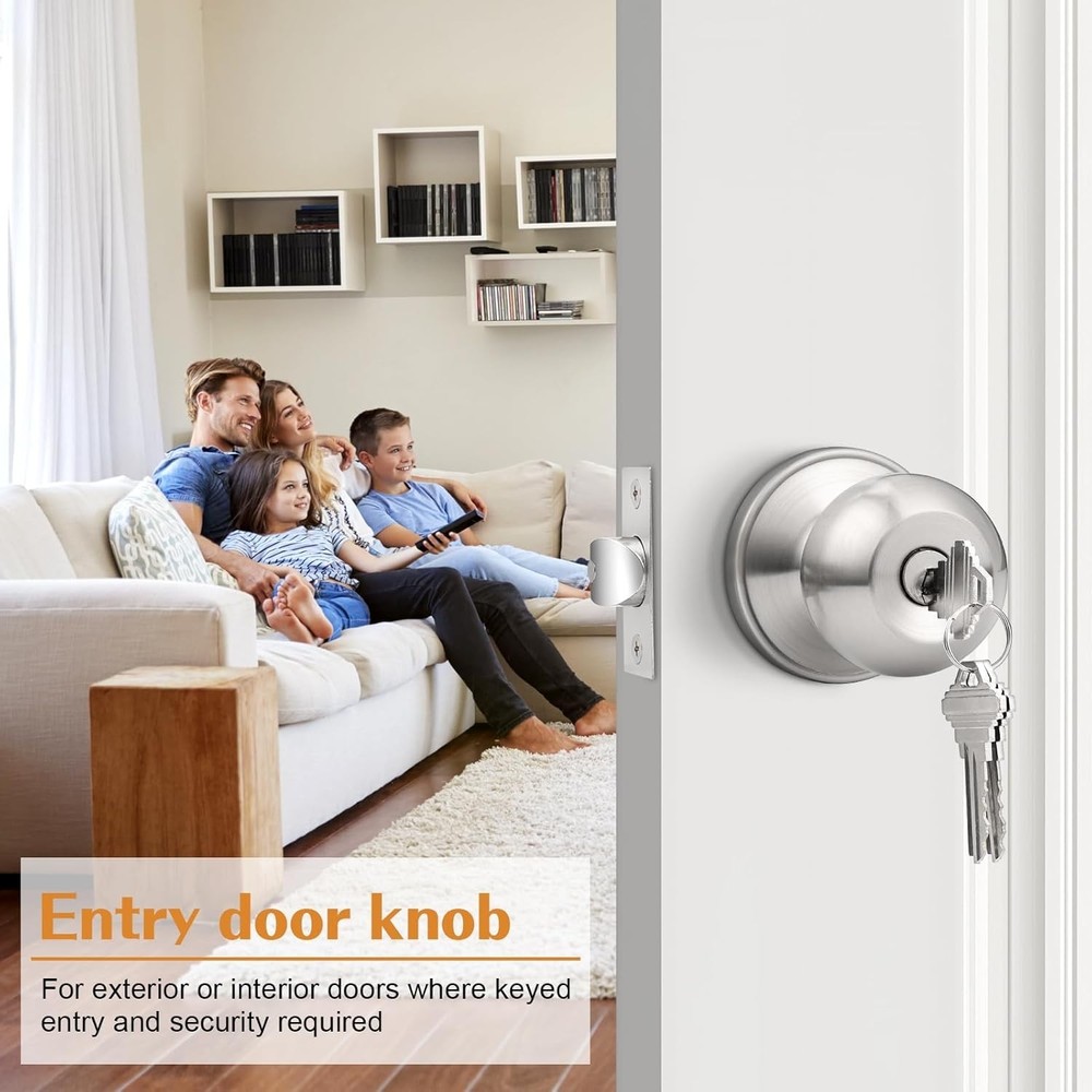 Easy Install Entry Door Knobs with Universal Hand Orientation and Keys Included