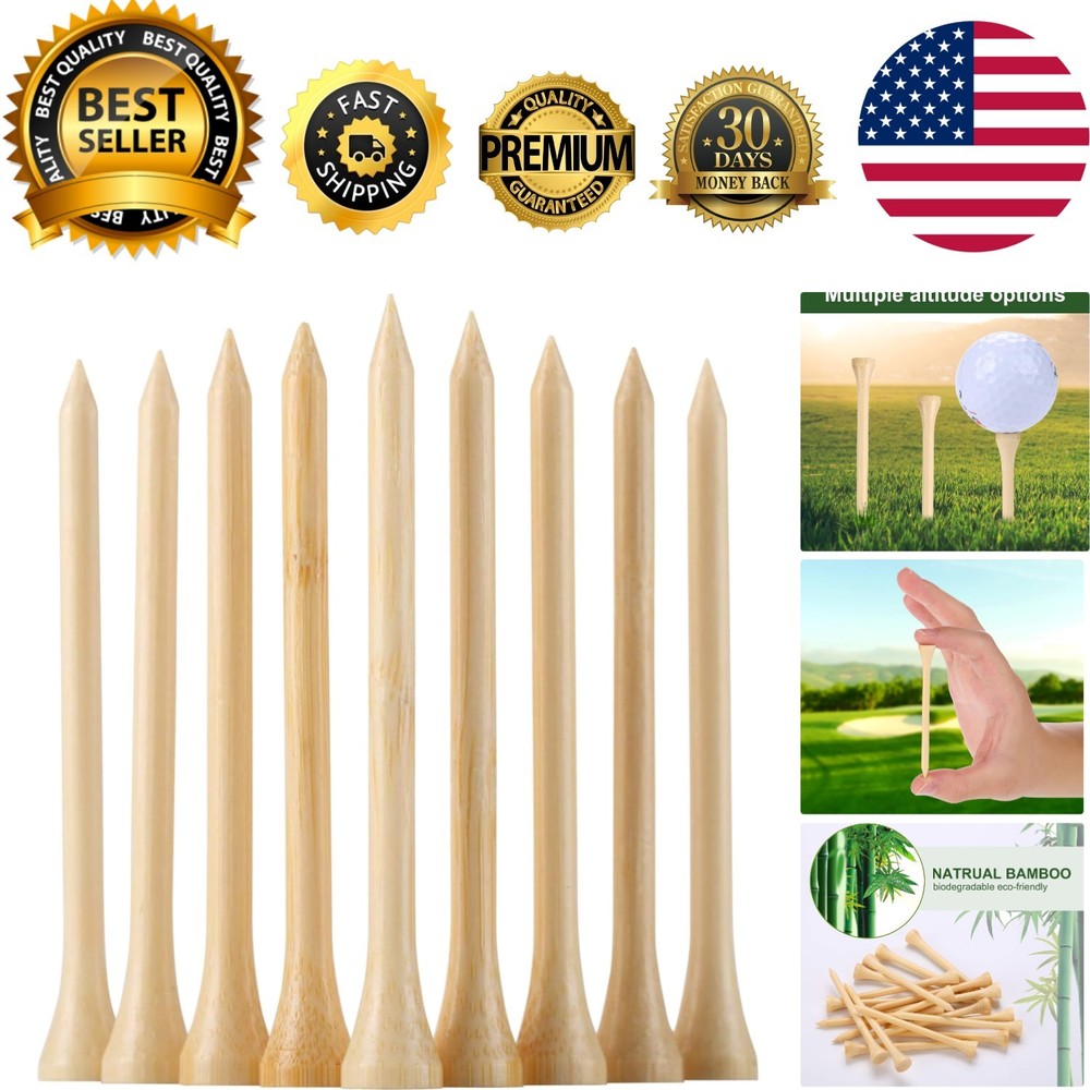 3-1/4" Durable Bamboo Golf Tees - 100-Pack for Accuracy & Stability on Course